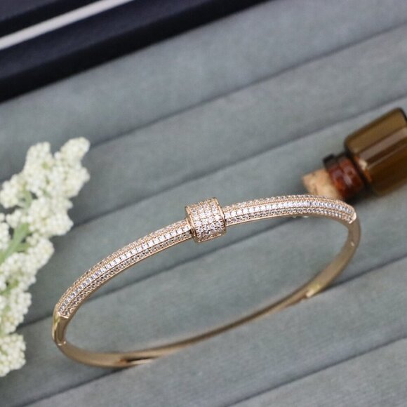 Rose Gold Bangle Bracelet with Sparkling Cubic Zirconia Accents, XPBL0553 - Picture 1 of 12